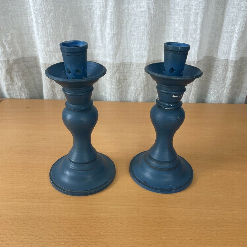 Vintage‎ 1965 Deldan Design Blue Candlestick Holders made in ITALY Neutral Retro - Picture 2 of 9